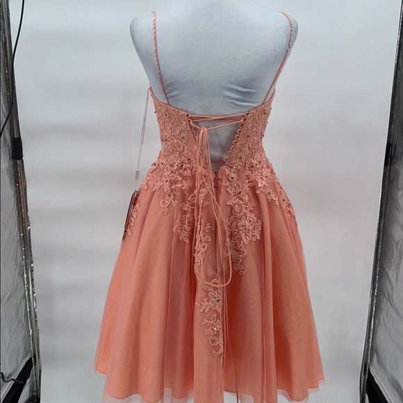 JJ’s House Coral Tulle Lace Embroidered Fit Flare Dress Spaghetti Strap US 2 - Picture 7 of 11